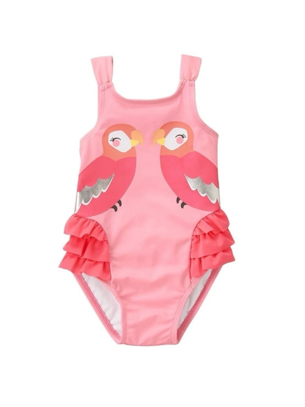 GYMBOREE Girls 18-24 Months Rosy Pink Bird Ruffle One-Piece Swimsuit